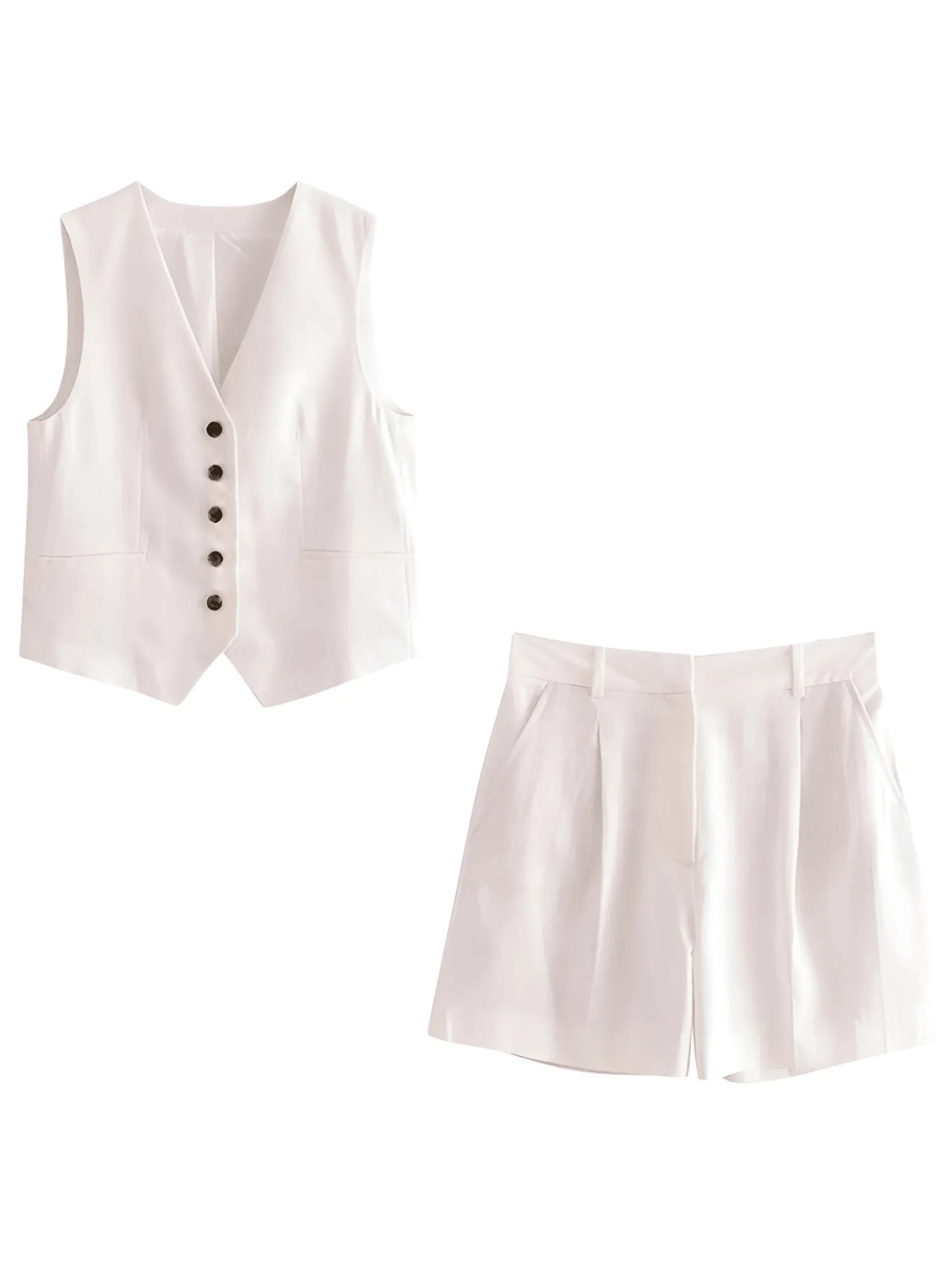 Women's Slim-Fit Sleeveless Suit Vest   High Waist Shorts Causal Set