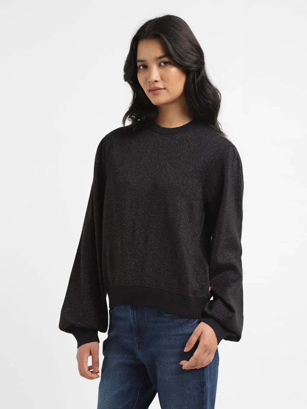 Women's Solid Black Crew Neck Sweater