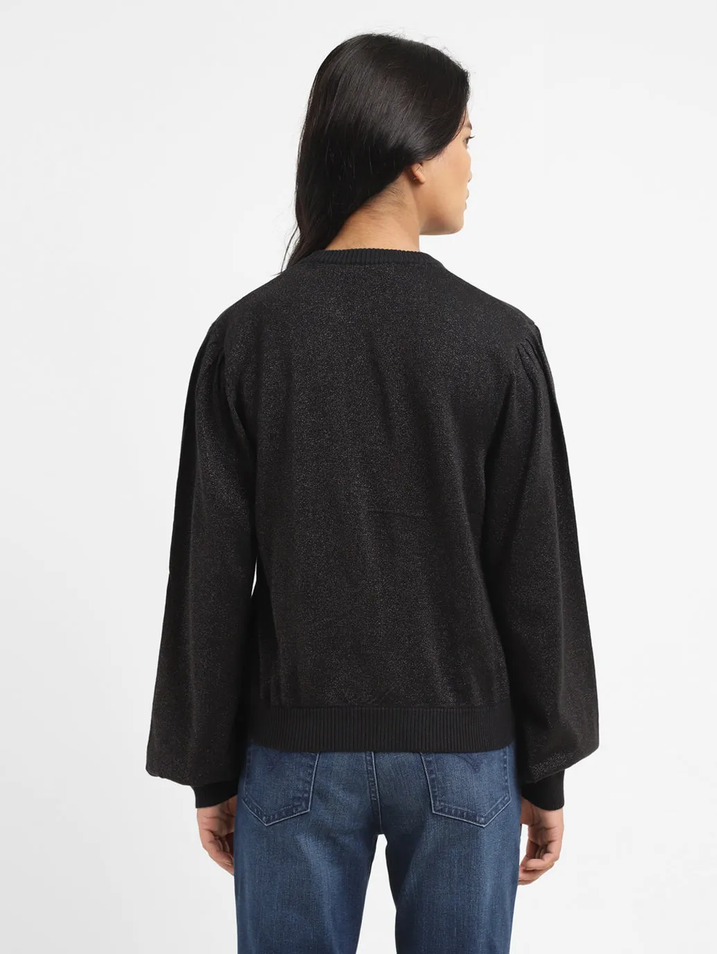 Women's Solid Black Crew Neck Sweater