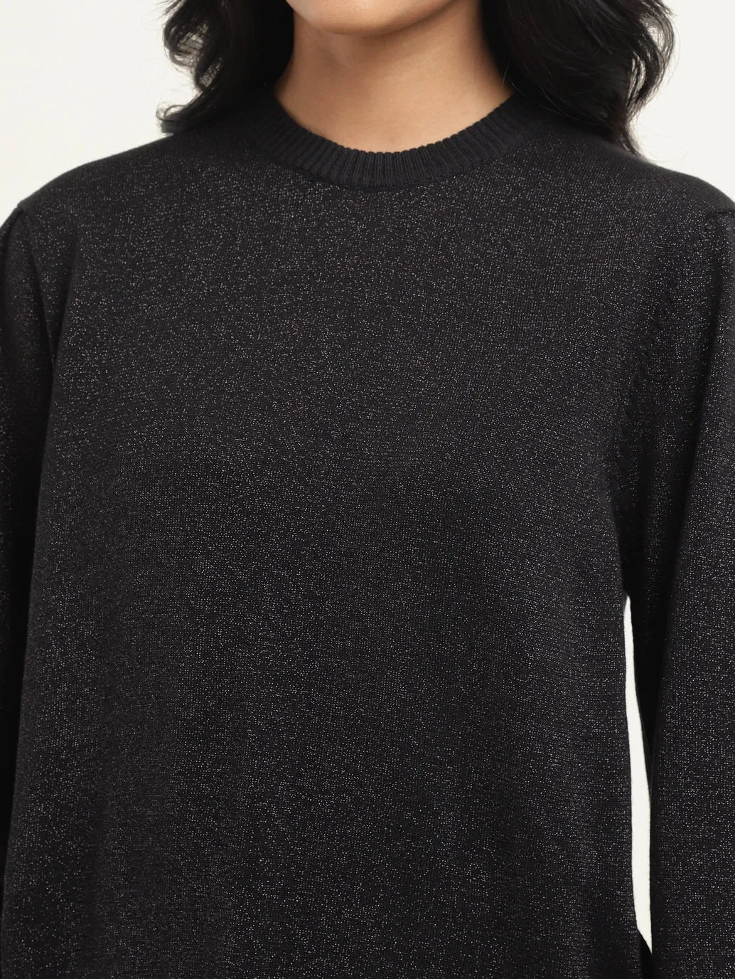 Women's Solid Black Crew Neck Sweater